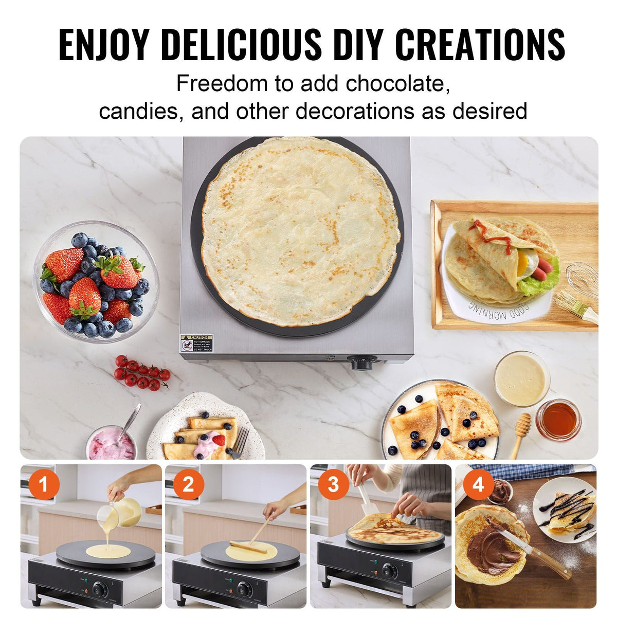 Electric Crepe Maker, 16-Inch Commercial Crepe Machine, 1700W Flat Plate Crepe Griddle, Nonstick Stainless Steel Pancake Making Machine, Desktop Circular Cereals Pancake Stove with Temp Control