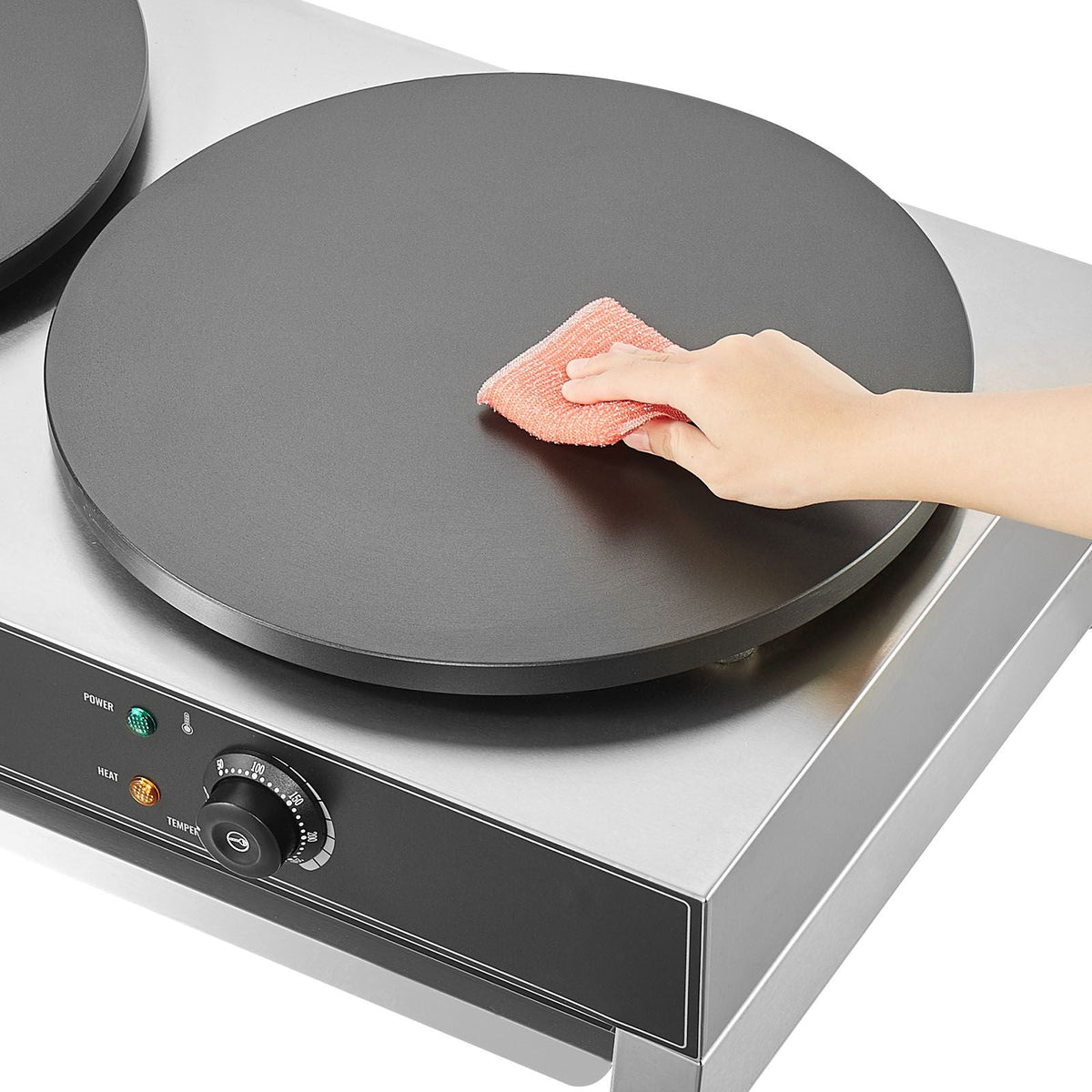 Electric Crepe Maker, 16-Inch Double Head Commercial Crepe Machine, 3400W Flat Plate Crepe Griddle, Nonstick Stainless Steel Pancake Making, Desktop Circular Cereals Pancake Stove, AC120V 60Hz