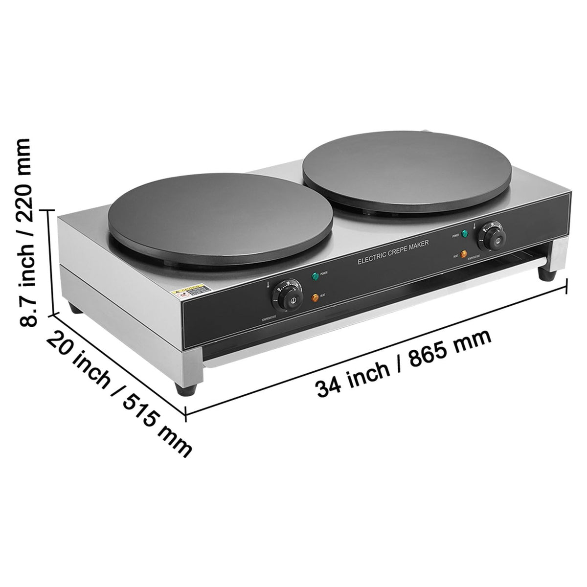 Electric Crepe Maker, 16-Inch Double Head Commercial Crepe Machine, 3400W Flat Plate Crepe Griddle, Nonstick Stainless Steel Pancake Making, Desktop Circular Cereals Pancake Stove, AC120V 60Hz