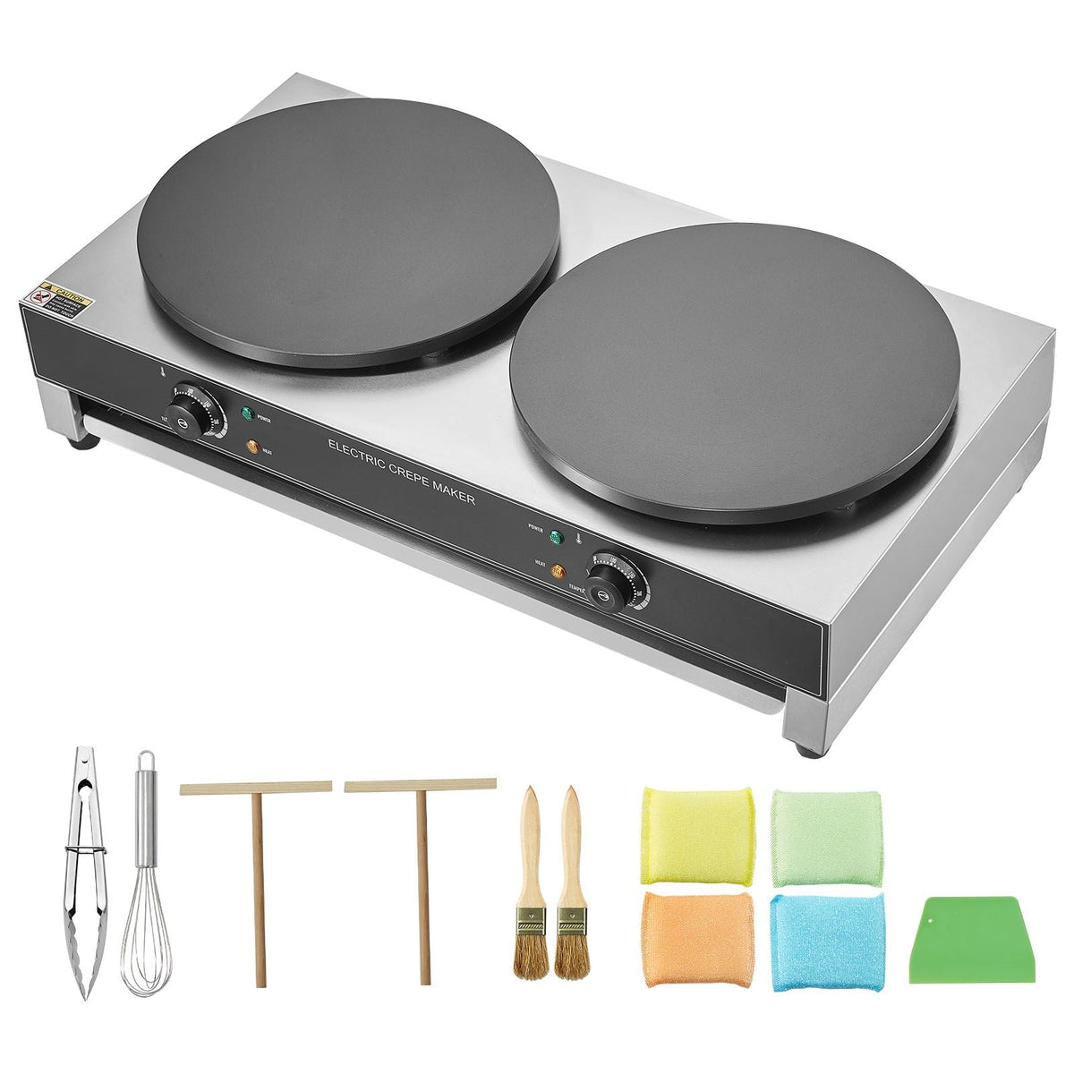 Electric Crepe Maker, 16-Inch Double Head Commercial Crepe Machine, 3400W Flat Plate Crepe Griddle, Nonstick Stainless Steel Pancake Making, Desktop Circular Cereals Pancake Stove, AC120V 60Hz