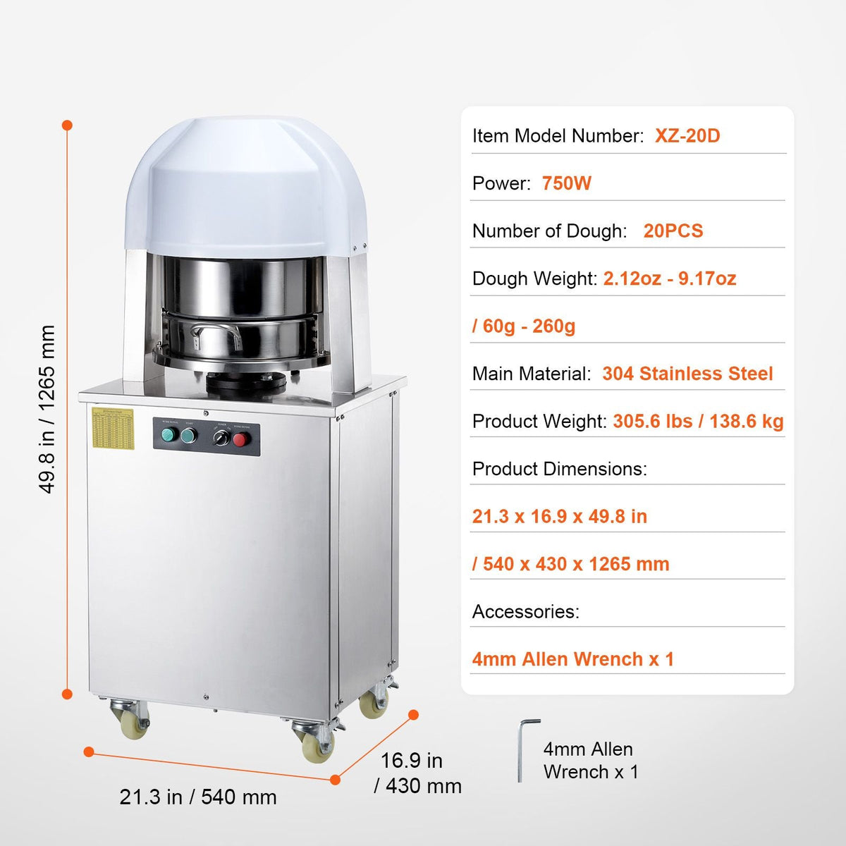 Electric Dough Divider Rounder, 20PCS Automatic Dough Ball Cutting Making Machine, 2.12oz - 9.17oz Equal Dough Cutter with Pure Copper Motor and 304 Stainless Steel Tray, for Bakery, Restaurant