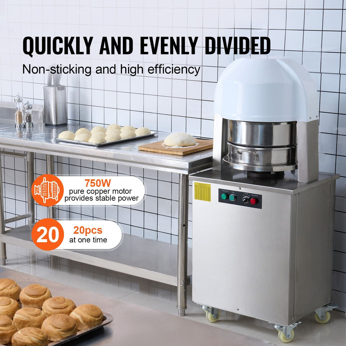 Electric Dough Divider Rounder, 20PCS Automatic Dough Ball Cutting Making Machine, 2.12oz - 9.17oz Equal Dough Cutter with Pure Copper Motor and 304 Stainless Steel Tray, for Bakery, Restaurant