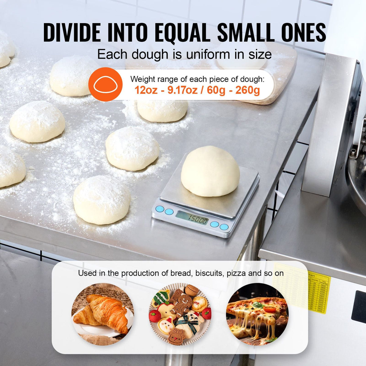 Electric Dough Divider Rounder, 20PCS Automatic Dough Ball Cutting Making Machine, 2.12oz - 9.17oz Equal Dough Cutter with Pure Copper Motor and 304 Stainless Steel Tray, for Bakery, Restaurant
