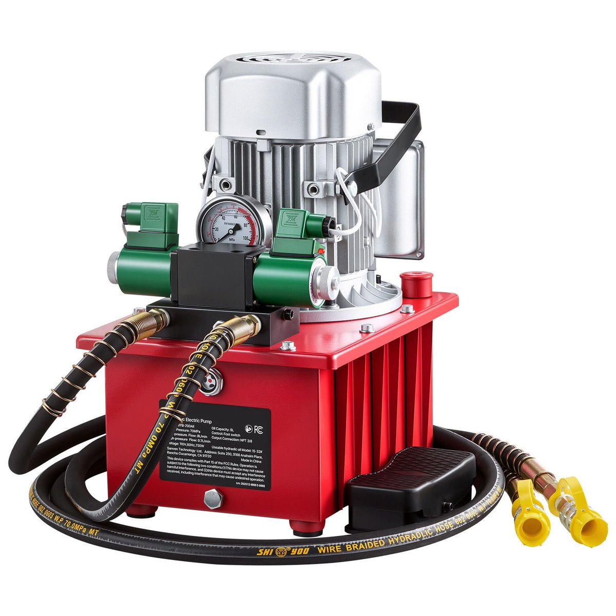 Electric Driven Hydraulic Pump, 750W 10,000 PSI, 120V Double Acting Hydraulic Pump Power Pack Unit, Solenoid Valve with Pedal Switch, 2.1 Gal / 8L, for Punching, Bending, Double Acting Cylinders