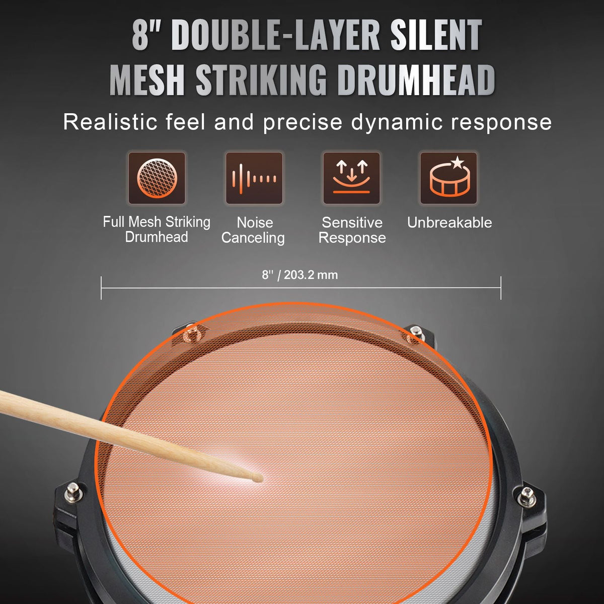 Electric Drum Set, 15 Drum Kits & 150 Sounds Electronic Drum Kit, USB MIDI Supported 8 in Quiet Mesh Snare Electric Drum Set with 10 in Cymbals Drum Sticks & Headphone, for Beginners & Adults