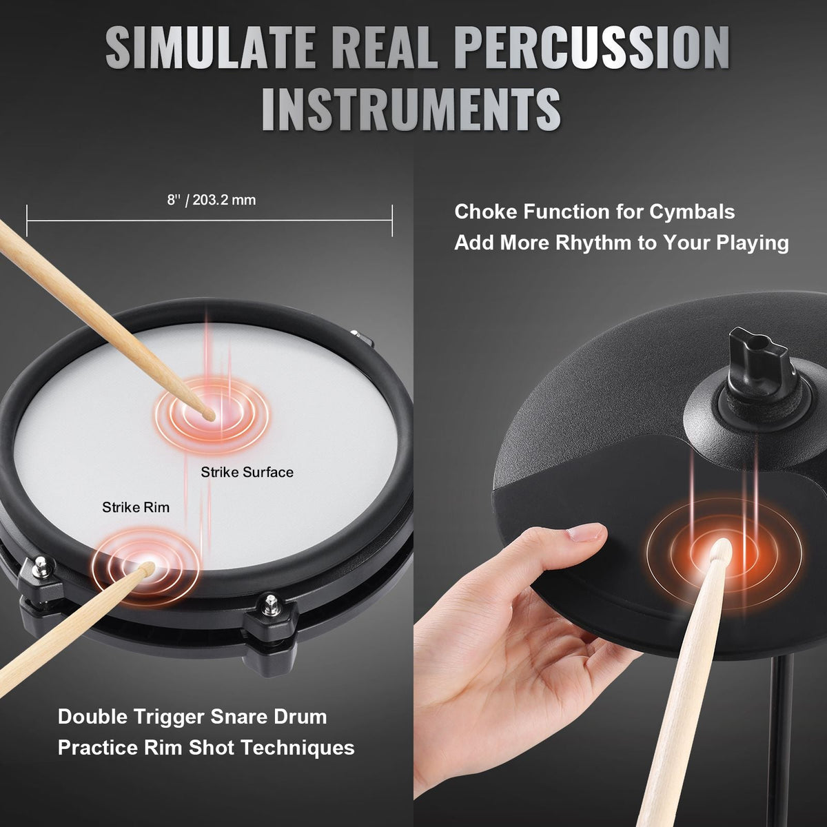 Electric Drum Set, 32 Drum Kits & 480 Sounds Electronic Drum Kit, USB MIDI Supported 8 in Quiet Mesh Snare Electric Drum Set with 10 in Cymbals Drum Sticks & Headphone, for Beginners & Adults