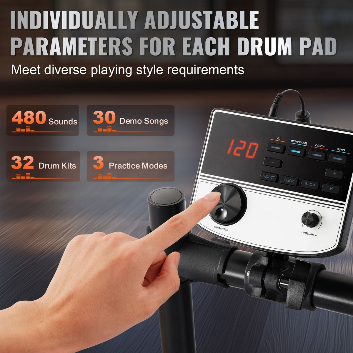 Electric Drum Set, 32 Drum Kits & 480 Sounds Electronic Drum Kit, USB MIDI Supported 8 in Quiet Mesh Snare Electric Drum Set with 10 in Cymbals Drum Sticks & Headphone, for Beginners & Adults