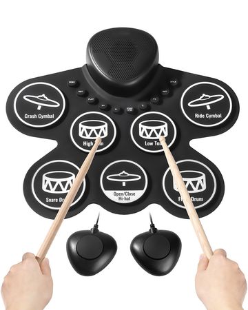 Electric Drum Set, 7 Pads, Roll-up Drum Practice Pad, Electronic Drumset with Headphone