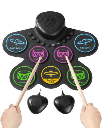 Electric Drum Set, 7 Pads, Roll-up Drum Practice Pad, Electronic Drumset with Headphone
