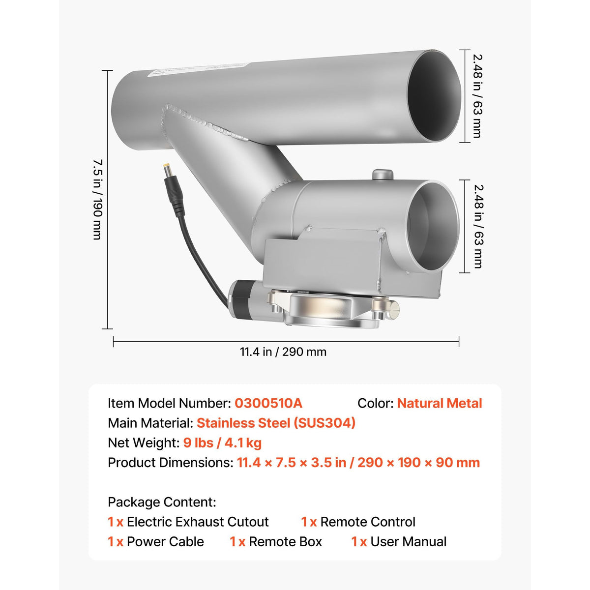 Electric Exhaust Cutout, 2.5 Inch 2PCS Universal Stainless Steel Exhaust Valve Kit with One Controller Remote Kit, Cut Out Valve, Y Pipe, Remote Control, Fits Trucks, Sedans, Sports Cars, SUVs