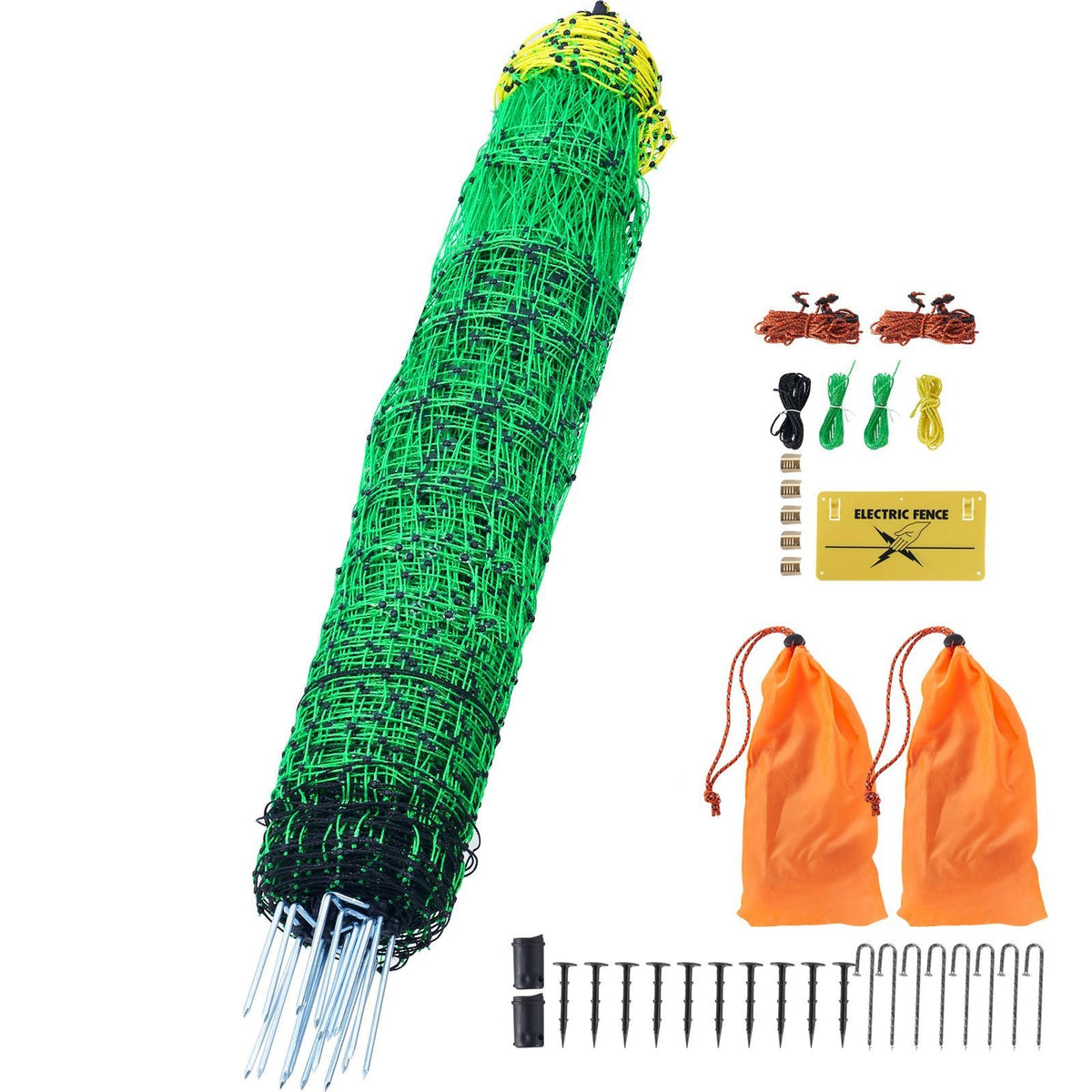 Electric Fence Netting, 42 in (H) x 164 ft (L), PE Net Fencing with Posts & Double-Spiked Stakes, Utility Portable Electric Fence for Pigs, Cows, Sheep, Deer, Used in Backyards, Farms, Ranches