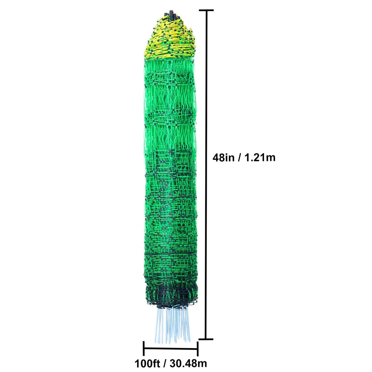 Electric Fence Netting, 48" H x 100' L, PE Net Fencing Kit with Posts & Double-Spiked Stakes, Utility Portable Mesh for Chickens, Ducks, Geese, Rabbits, Used in Backyards, Farms, and Ranches