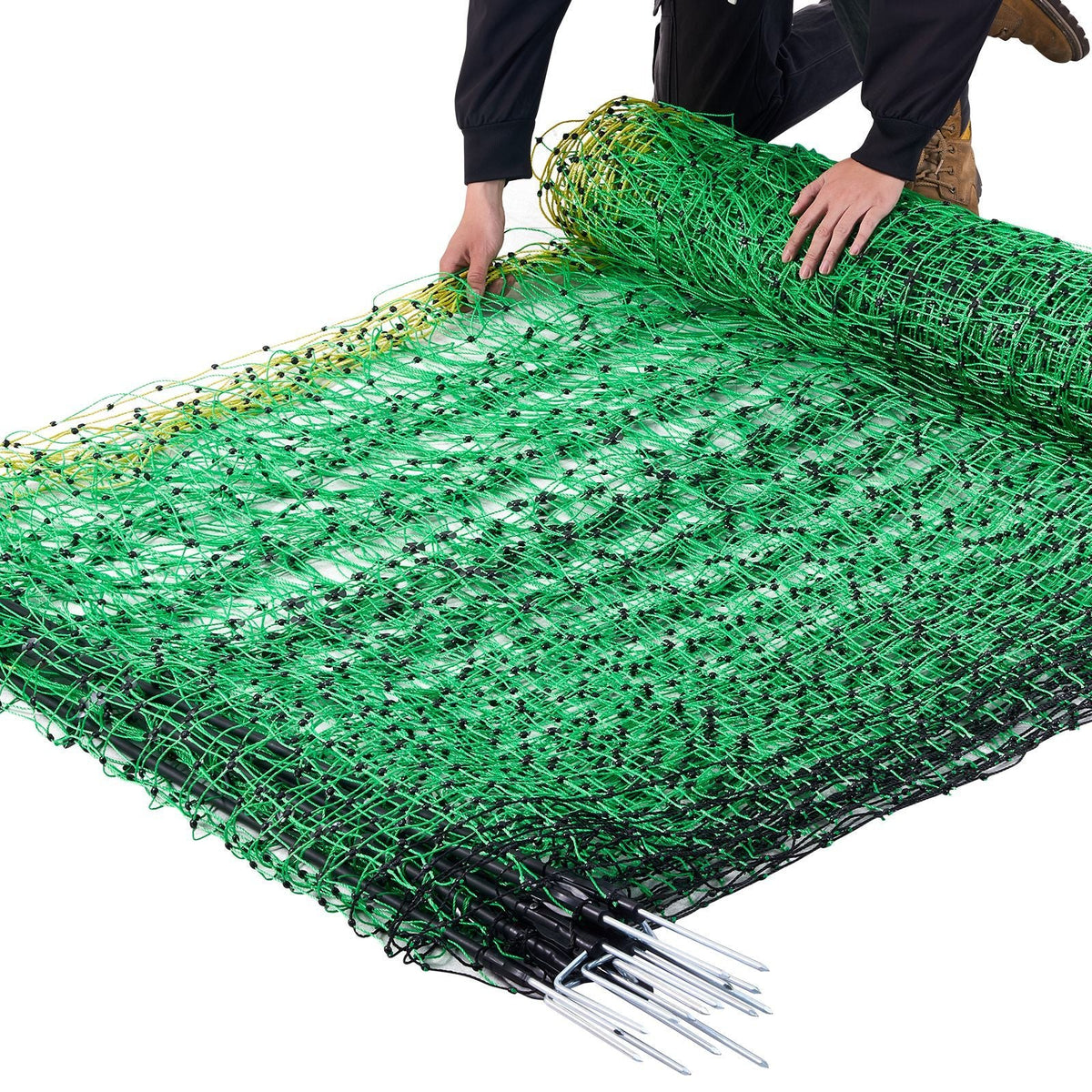 Electric Fence Netting, 48" H x 100' L, PE Net Fencing Kit with Posts & Double-Spiked Stakes, Utility Portable Mesh for Chickens, Ducks, Geese, Rabbits, Used in Backyards, Farms, and Ranches