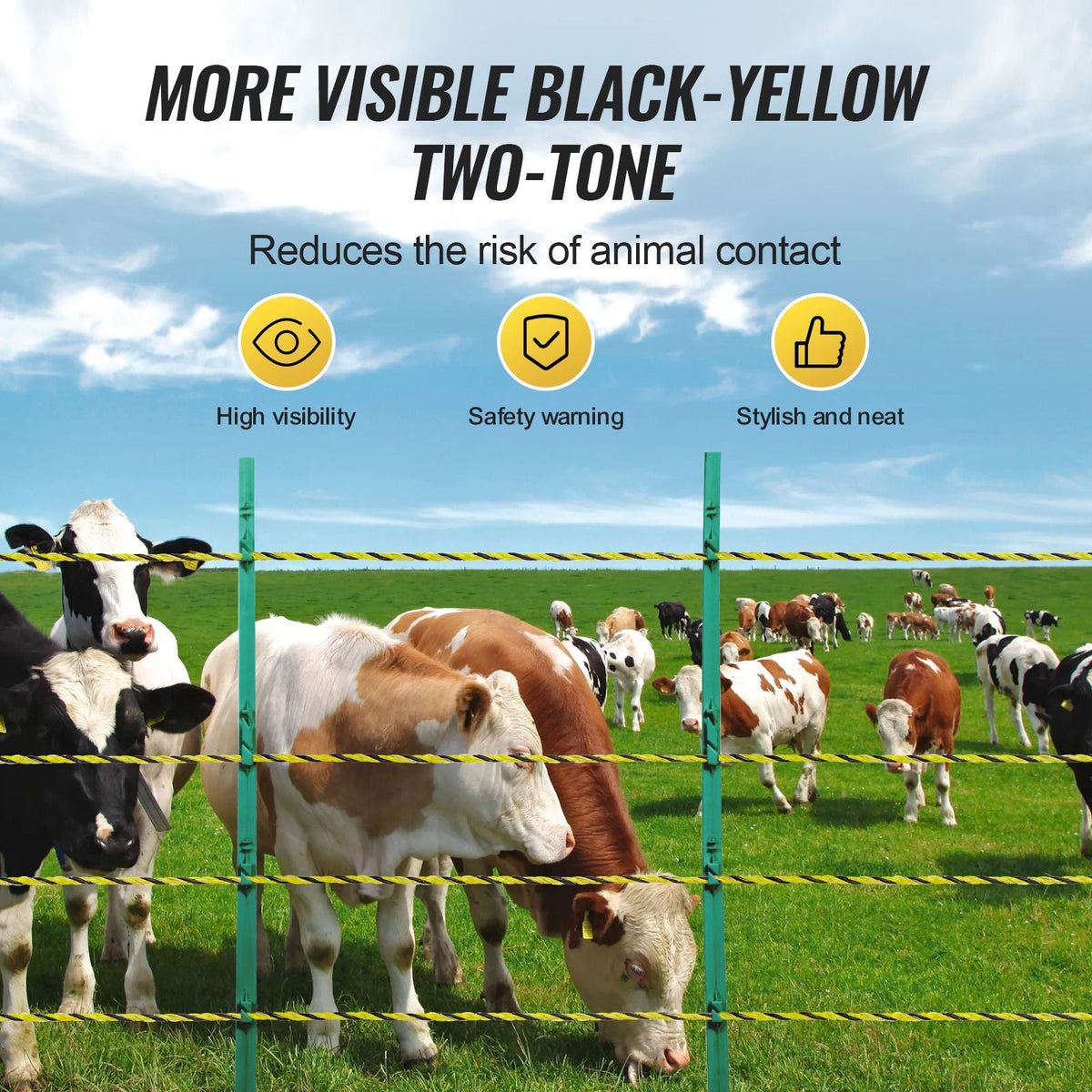 Electric Fence Wire, 1640Ft 500M Portable Polywire, 1/8" Diameter 6 Stainless Steel Strands, Fencing Rope Line with 25 Fence Insulators and 25 T-post Insulators, for Horse, Cattle, Livestock