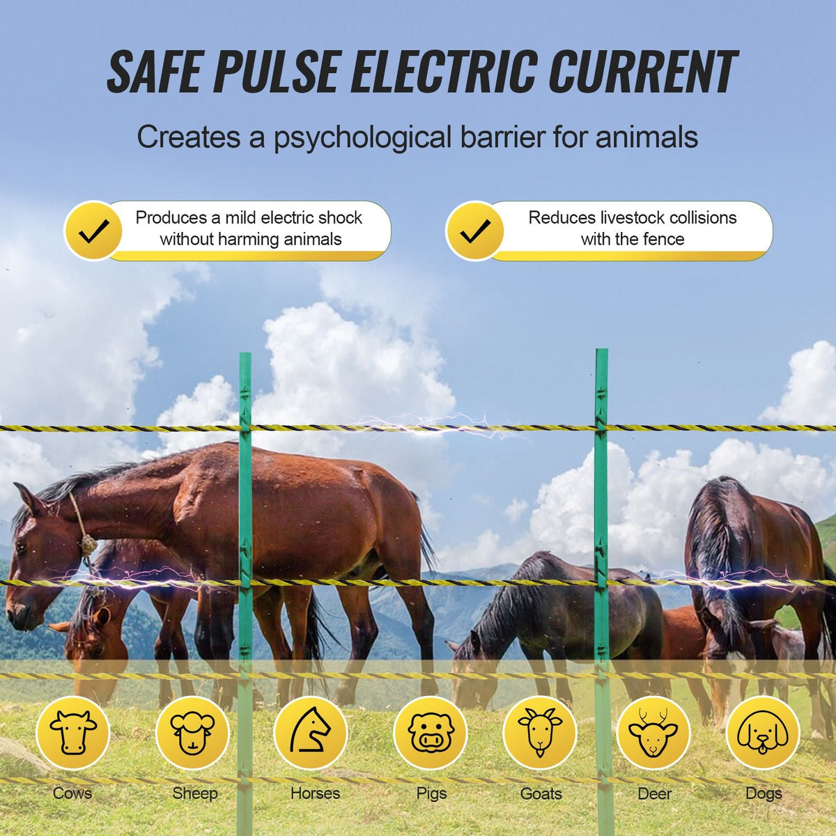 Electric Fence Wire, 1640Ft 500M Portable Polywire, 1/8" Diameter 6 Stainless Steel Strands, Fencing Rope Line with 25 Fence Insulators and 25 T-post Insulators, for Horse, Cattle, Livestock