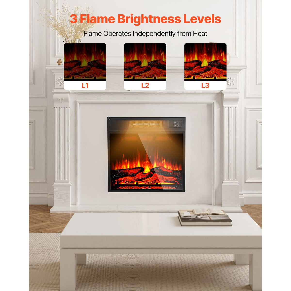 Electric Fireplace Insert, 18 inch Recessed and Wall Mounted with Adjustable 3 Flame Brightness Levels & 24h Timer & Remote Control, Indoor Heater w/ Overheat Protection, 5000BTU Black