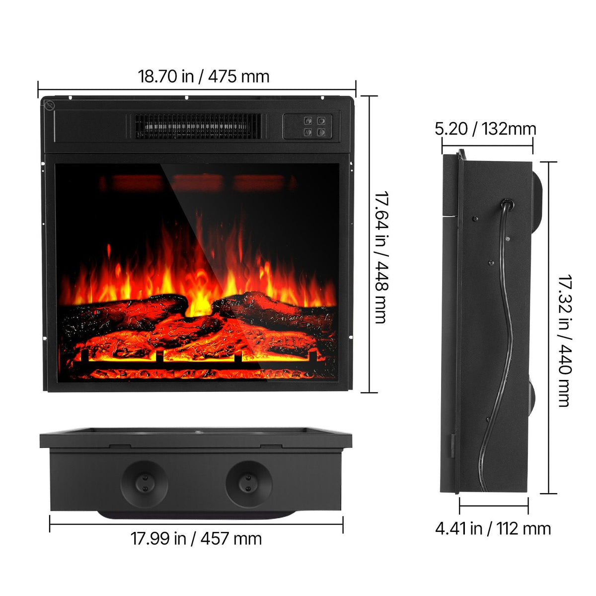 Electric Fireplace Insert, 18 inch Recessed and Wall Mounted with Adjustable 3 Flame Brightness Levels & 24h Timer & Remote Control, Indoor Heater w/ Overheat Protection, 5000BTU Black
