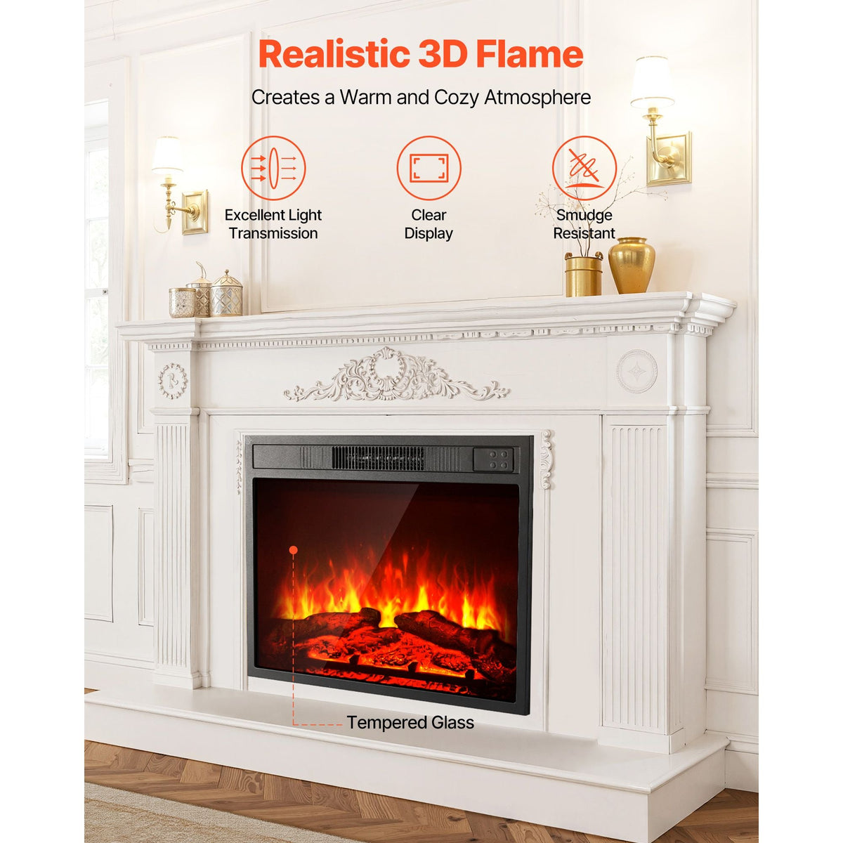 Electric Fireplace Insert, 23 inch Recessed and Wall Mounted with Adjustable 3 Flame Brightness Levels & 24h Timer & Remote Control, Indoor Heater w/ Overheat Protection, 5000BTU Black