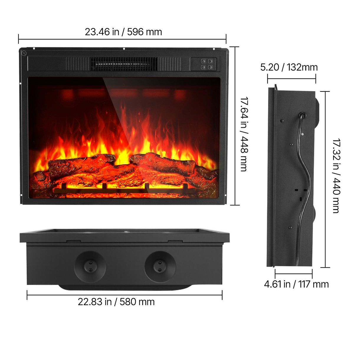 Electric Fireplace Insert, 23 inch Recessed and Wall Mounted with Adjustable 3 Flame Brightness Levels & 24h Timer & Remote Control, Indoor Heater w/ Overheat Protection, 5000BTU Black