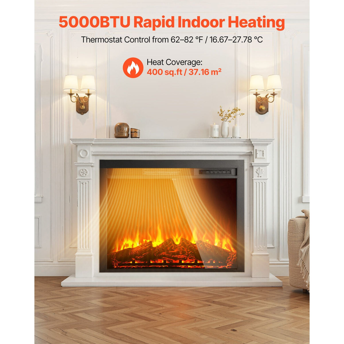 Electric Fireplace Insert, 35 inch Recessed and Wall Mounted with Adjustable Flame Color Brightness & 8h Timer & Remote Control, Indoor Heater w/ 750W/1500W Dual Heating Modes, 5000BTU Black