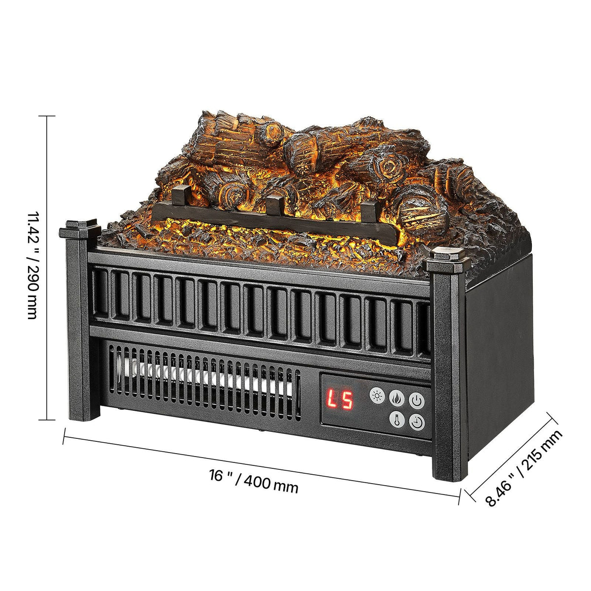 Electric Fireplace Log, 16 inch Fireplace Insert Log Heater, with Remote Controller, 5 Adjustable Flame Brightness, 24H Timer, Overheat Protection, Thermostat, for Home and Office Decor Black