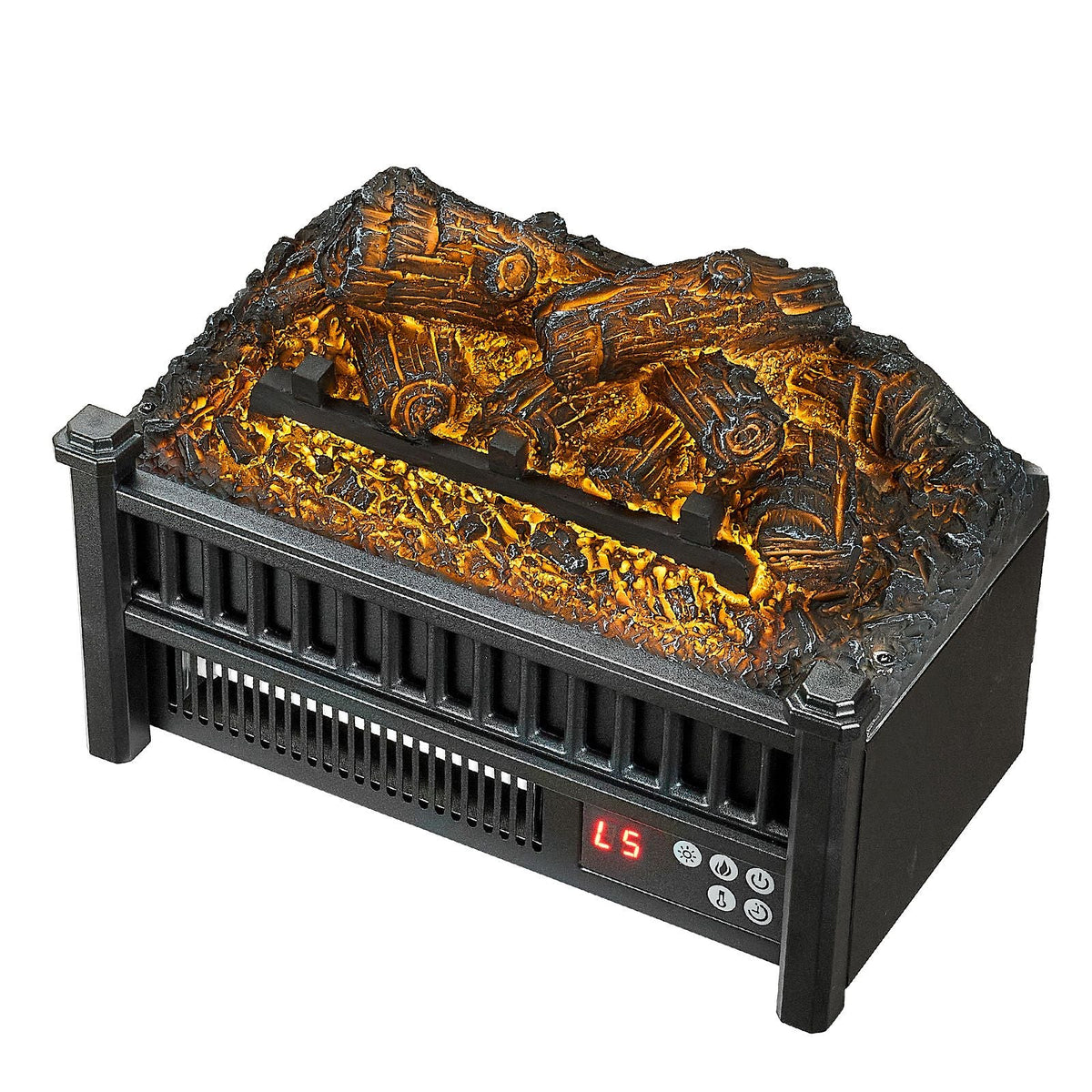 Electric Fireplace Log, 16 inch Fireplace Insert Log Heater, with Remote Controller, 5 Adjustable Flame Brightness, 24H Timer, Overheat Protection, Thermostat, for Home and Office Decor Black