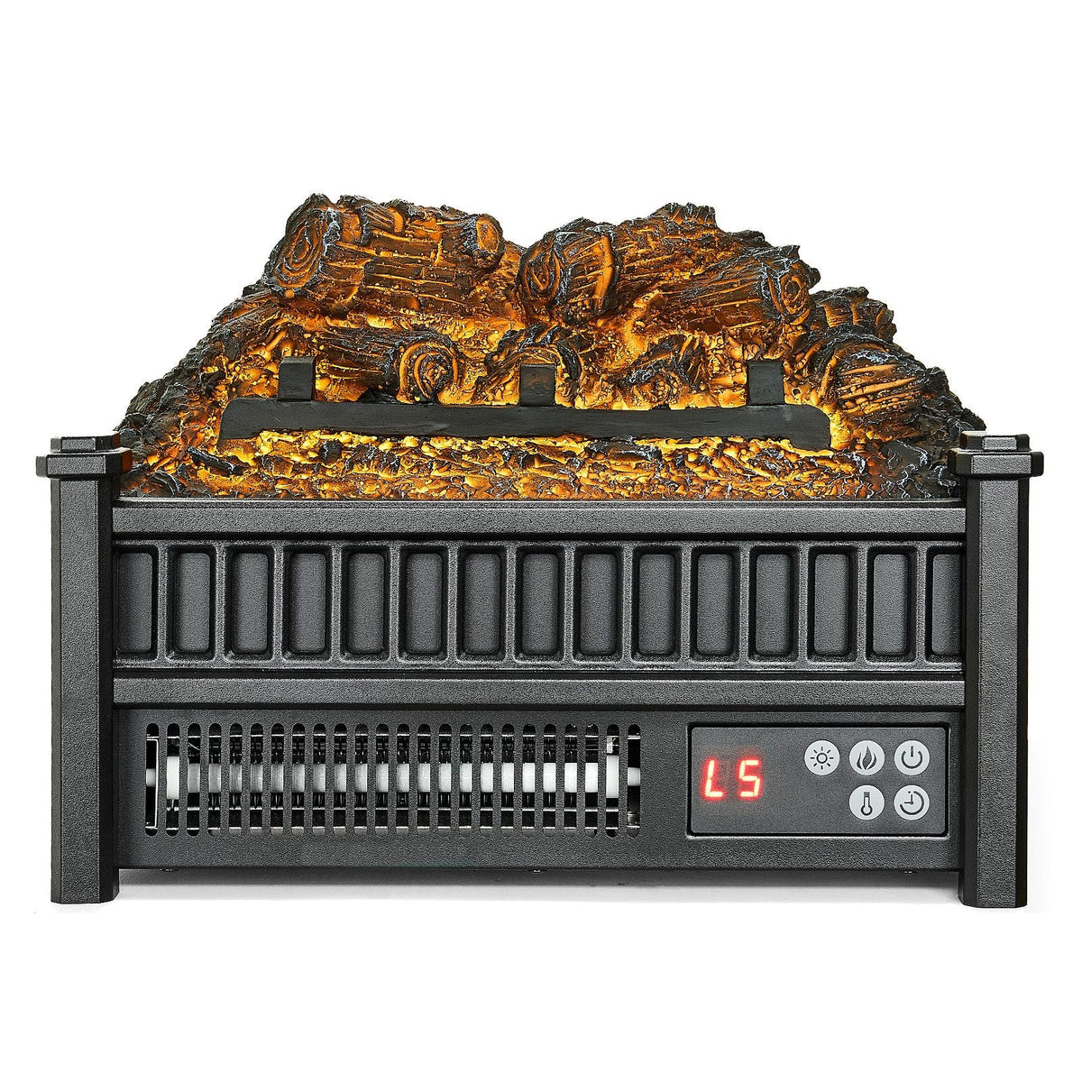 Electric Fireplace Log, 16 inch Fireplace Insert Log Heater, with Remote Controller, 5 Adjustable Flame Brightness, 24H Timer, Overheat Protection, Thermostat, for Home and Office Decor Black