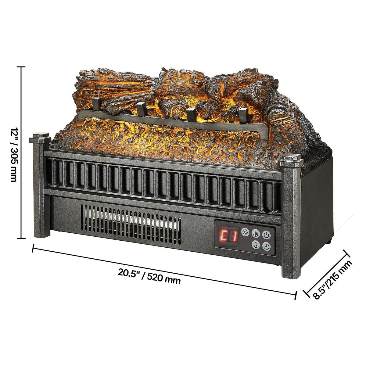 Electric Fireplace Log, 20 inch Fireplace Insert Log Heater, with Remote Controller, 5 Adjustable Flame Brightness, 24H Timer, Overheat Protection, Thermostat, for Home and Office Decor Black
