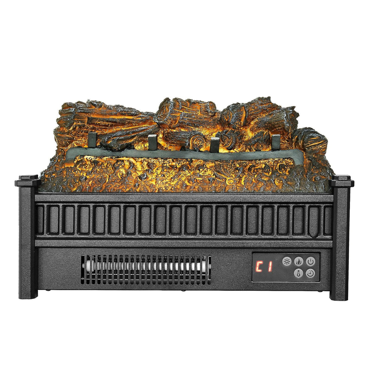 Electric Fireplace Log, 20 inch Fireplace Insert Log Heater, with Remote Controller, 5 Adjustable Flame Brightness, 24H Timer, Overheat Protection, Thermostat, for Home and Office Decor Black