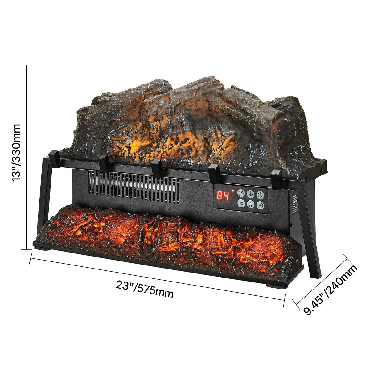 Electric Fireplace Log, 23 inch Fireplace Insert Log Heater, with Crackling Sound,Remote Controller, 5 Adjustable Flame Brightness, Timer, Overheat Protection, Thermostat, for Home Decor Black