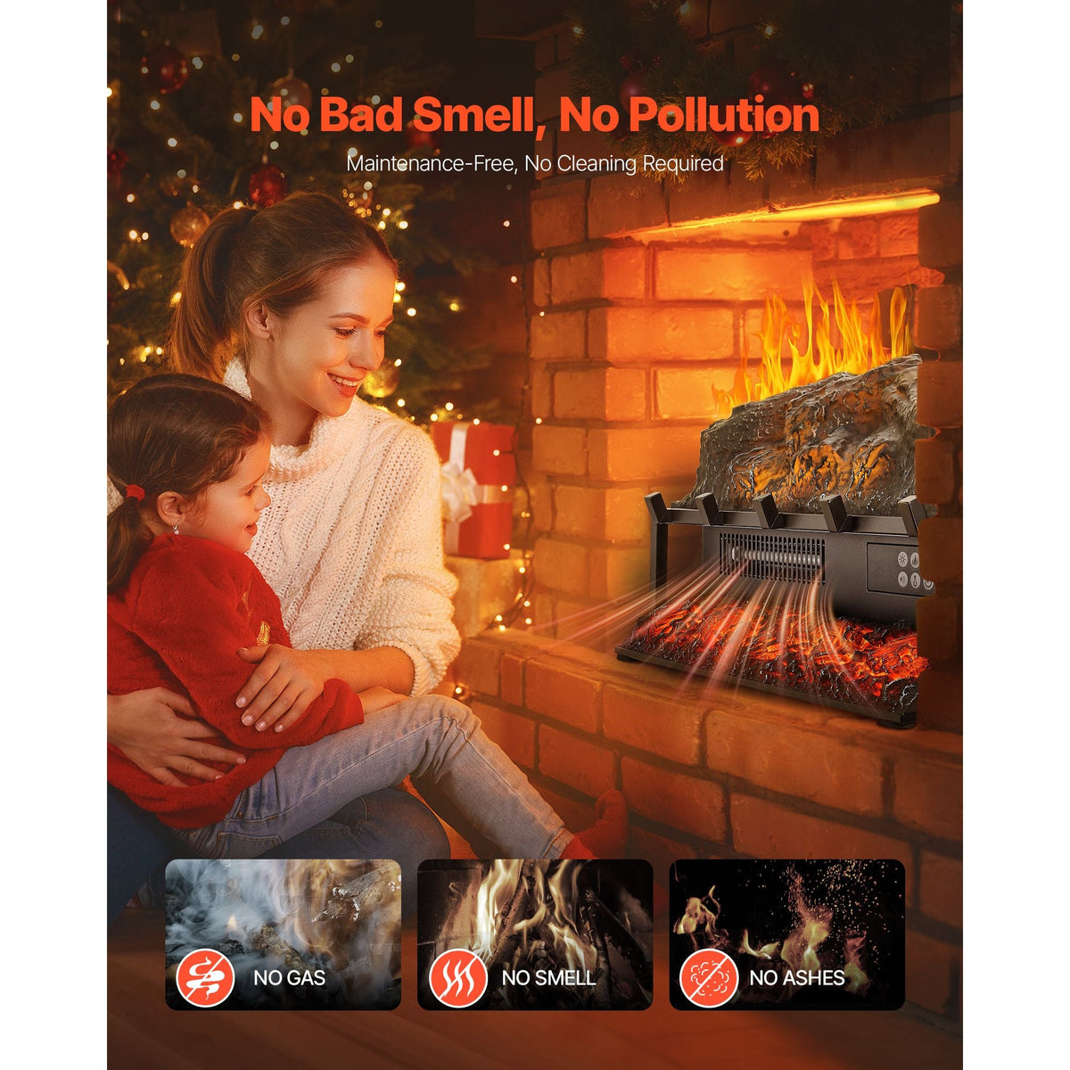 Electric Fireplace Log, 23 inch Fireplace Insert Log Heater, with Crackling Sound,Remote Controller, 5 Adjustable Flame Brightness, Timer, Overheat Protection, Thermostat, for Home Decor Black