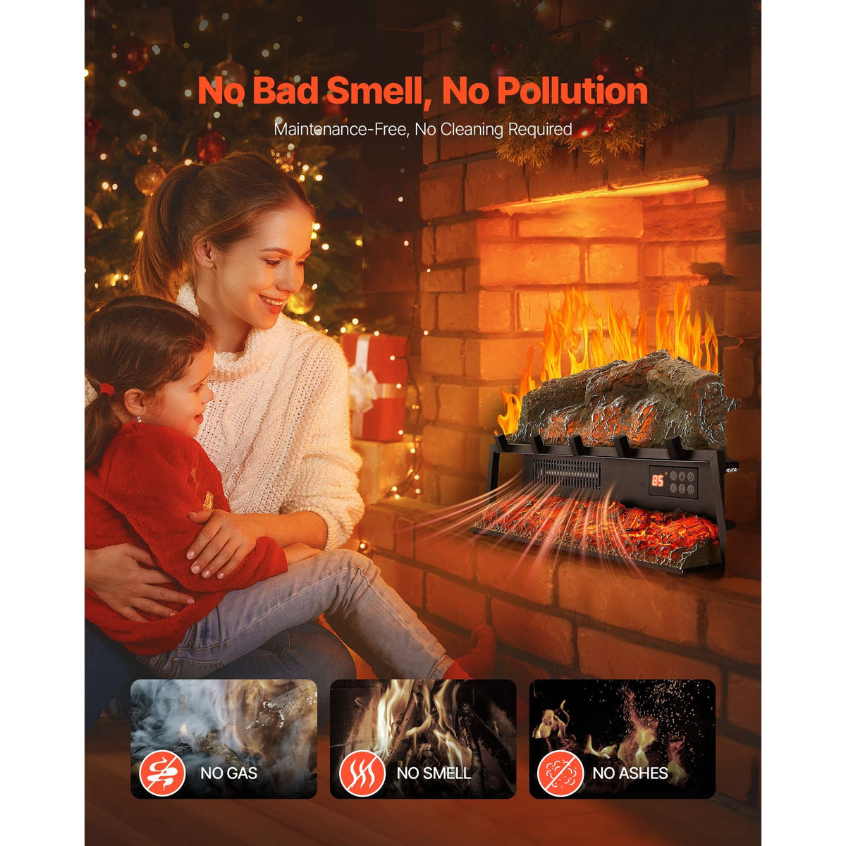 Electric Fireplace Log, 25 inch Fireplace Insert Log Heater, with Crackling Sound,Remote Controller, 5 Adjustable Flame Brightness, Timer, Overheat Protection, Thermostat, for Home Decor Black