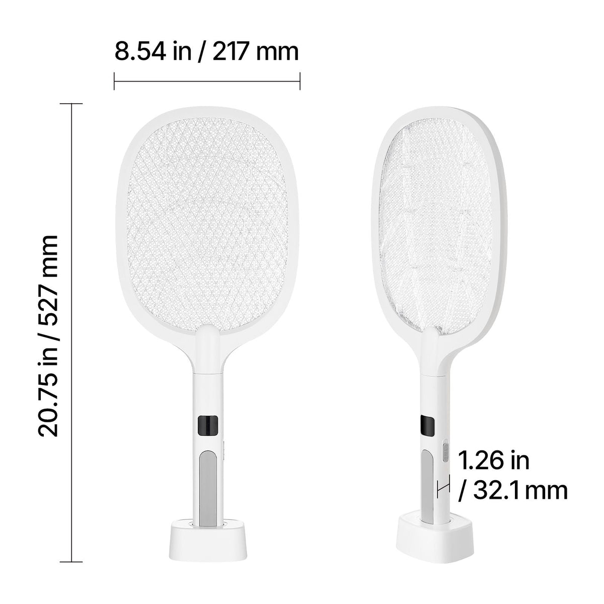 Electric Fly Swatter, Zapper Racket with 3 Layers Mesh & Digital Screen Display, Dual Modes Fly Killer with 1500mAh Battery Rechargeable for Home, Bedroom, Kitchen and Patio, White