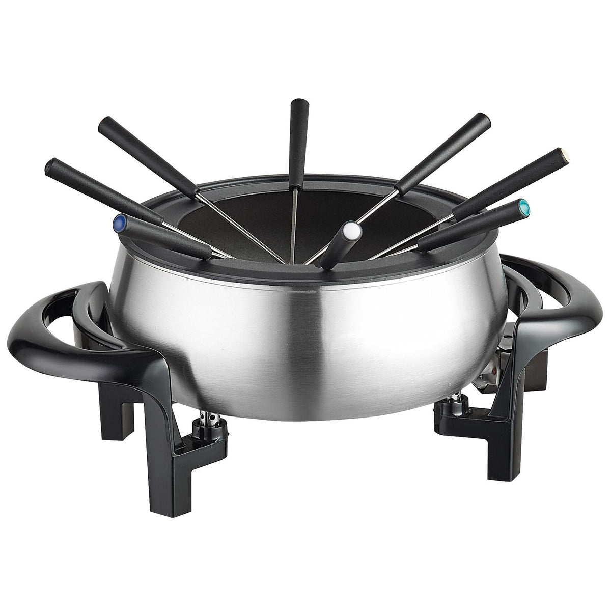 Electric Fondue Pot Set for Cheese & Chocolate, 3 Quart Chocolate Melting Warmer, Stainless Steel Fondue Maker with Temperature Control and 8 Forks, for Hors d'Oeuvres, Entrees, and Desserts