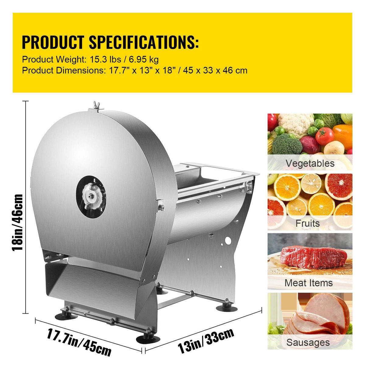 Electric Food Slicer, 10In Manual Vegetable Fruit Slicer, 0-0.4 In Adjustable Thickness Fruit Slicer Machine with Removable Stainless Steel Blade, Non-Slip Feet Commercial Food Slicer, Silver