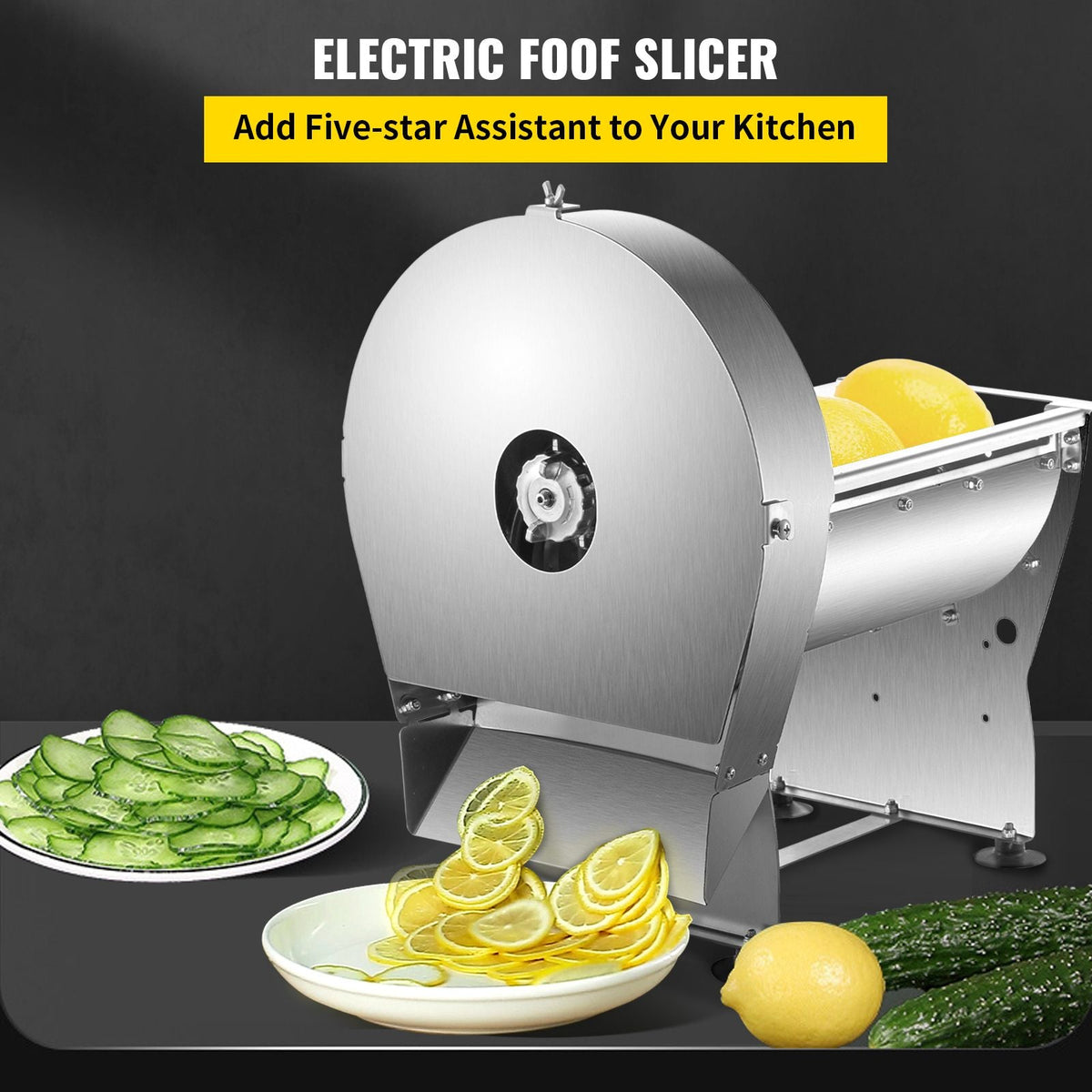 Electric Food Slicer, 10In Manual Vegetable Fruit Slicer, 0-0.4 In Adjustable Thickness Fruit Slicer Machine with Removable Stainless Steel Blade, Non-Slip Feet Commercial Food Slicer, Silver