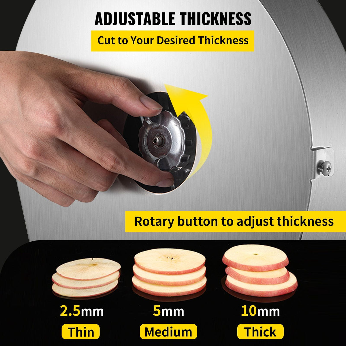 Electric Food Slicer, 10In Manual Vegetable Fruit Slicer, 0-0.4 In Adjustable Thickness Fruit Slicer Machine with Removable Stainless Steel Blade, Non-Slip Feet Commercial Food Slicer, Silver