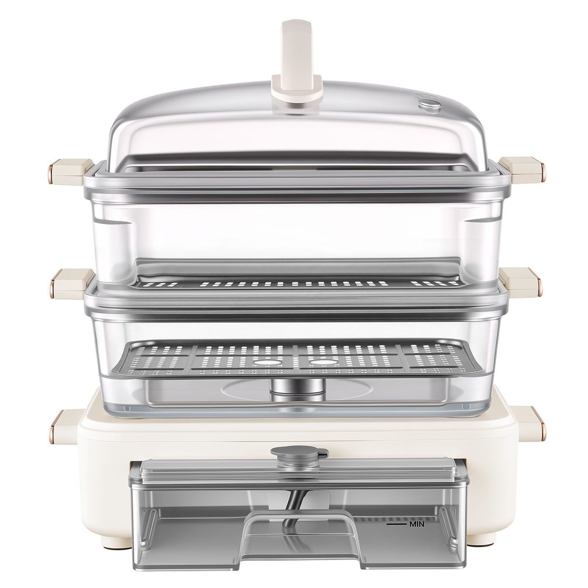 Electric Food Steamer 10.6 QT Glass with 3-Tier Stainless Steel Trays, 1200W Vegetable Steamer for Cooking, 2-4 Servings, Pre-Programmed Settings, Delay Start, for Veggies, Seafood & Rice, White