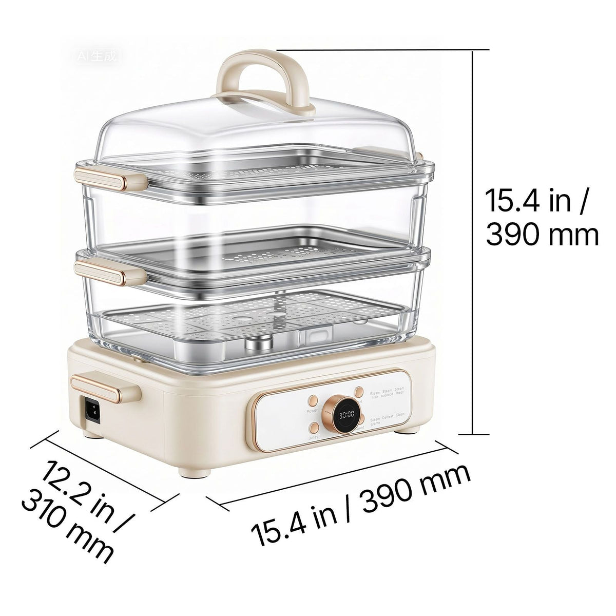 Electric Food Steamer 10.6 QT Glass with 3-Tier Stainless Steel Trays, 1200W Vegetable Steamer for Cooking, 2-4 Servings, Pre-Programmed Settings, Delay Start, for Veggies, Seafood & Rice, White