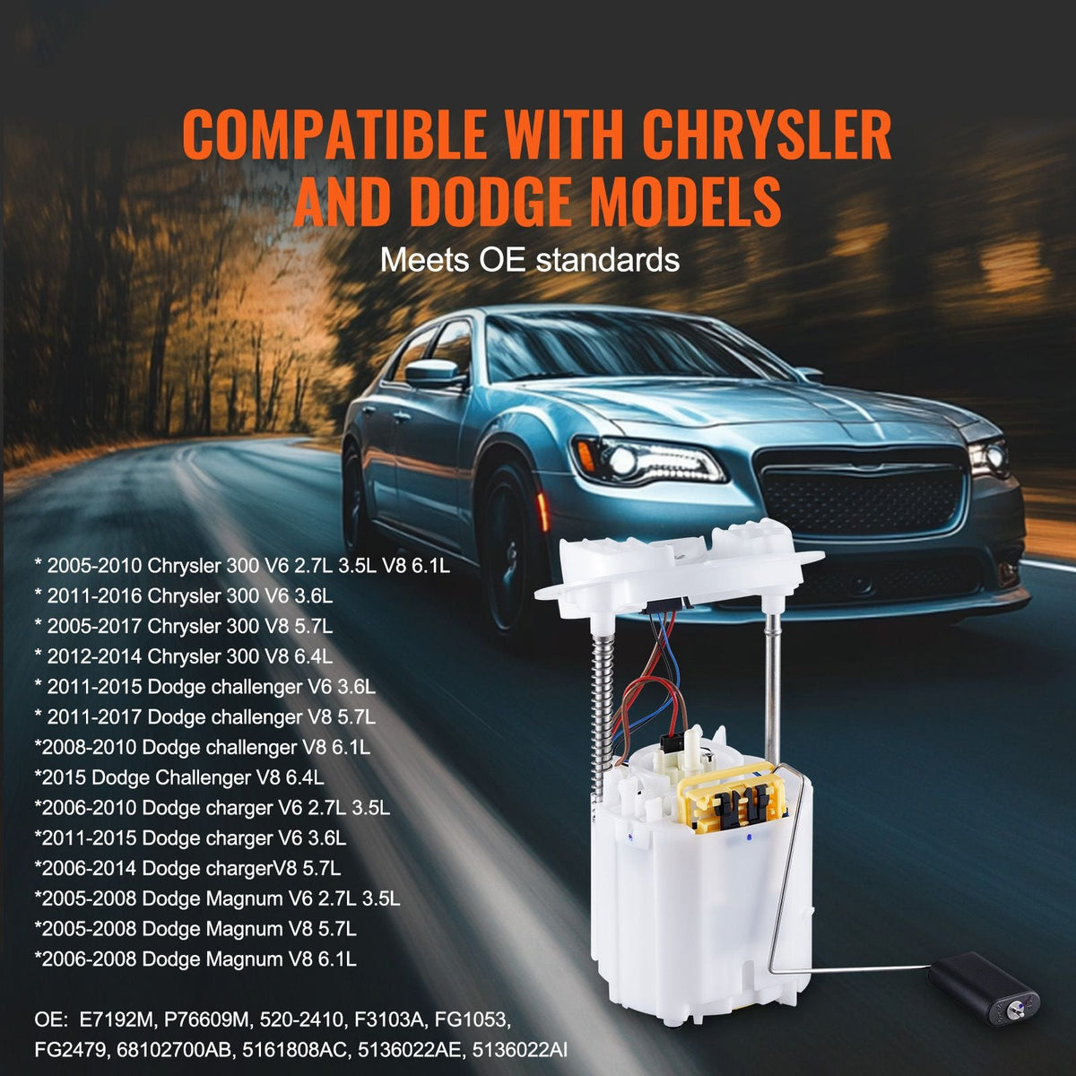 Electric Fuel Pump Module Assembly, Compatible with 2005-2017 Chrysler 300, 2008-2017 Dodge Challenger, 2006-2015 Dodge Charger, 2005-2008 Dodge Magnum, V6 V8 2.7L 3.5L 3.6L 5.7L 6.1L 6.4L