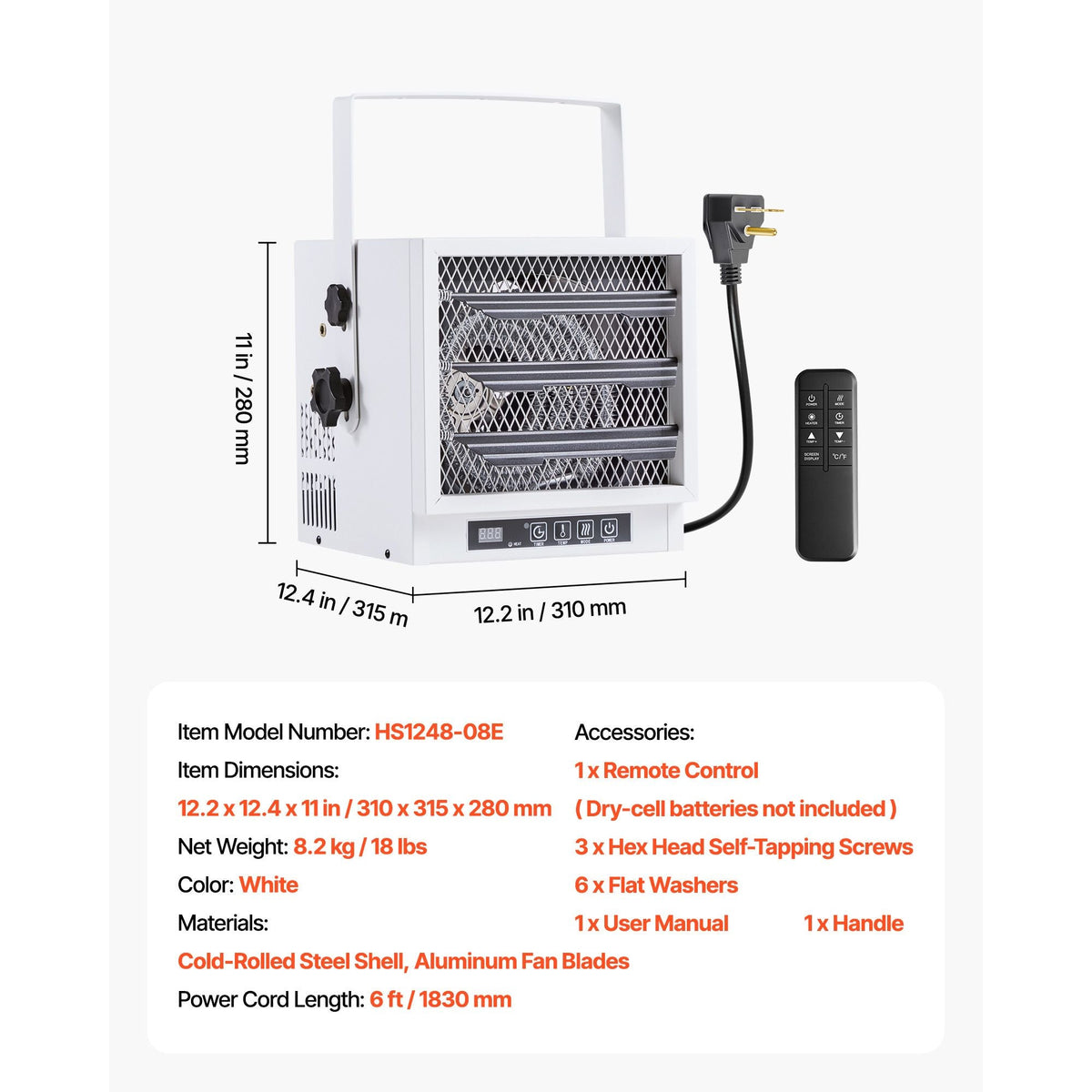 Electric Garage Heater, 4800-Watt with Remote Control & 10 Hour Timer & Overheat Protection Wall/Ceiling Mounted Shop Heater, Commercial Fan-forced for Indoor Workshop Warehouse,240V White