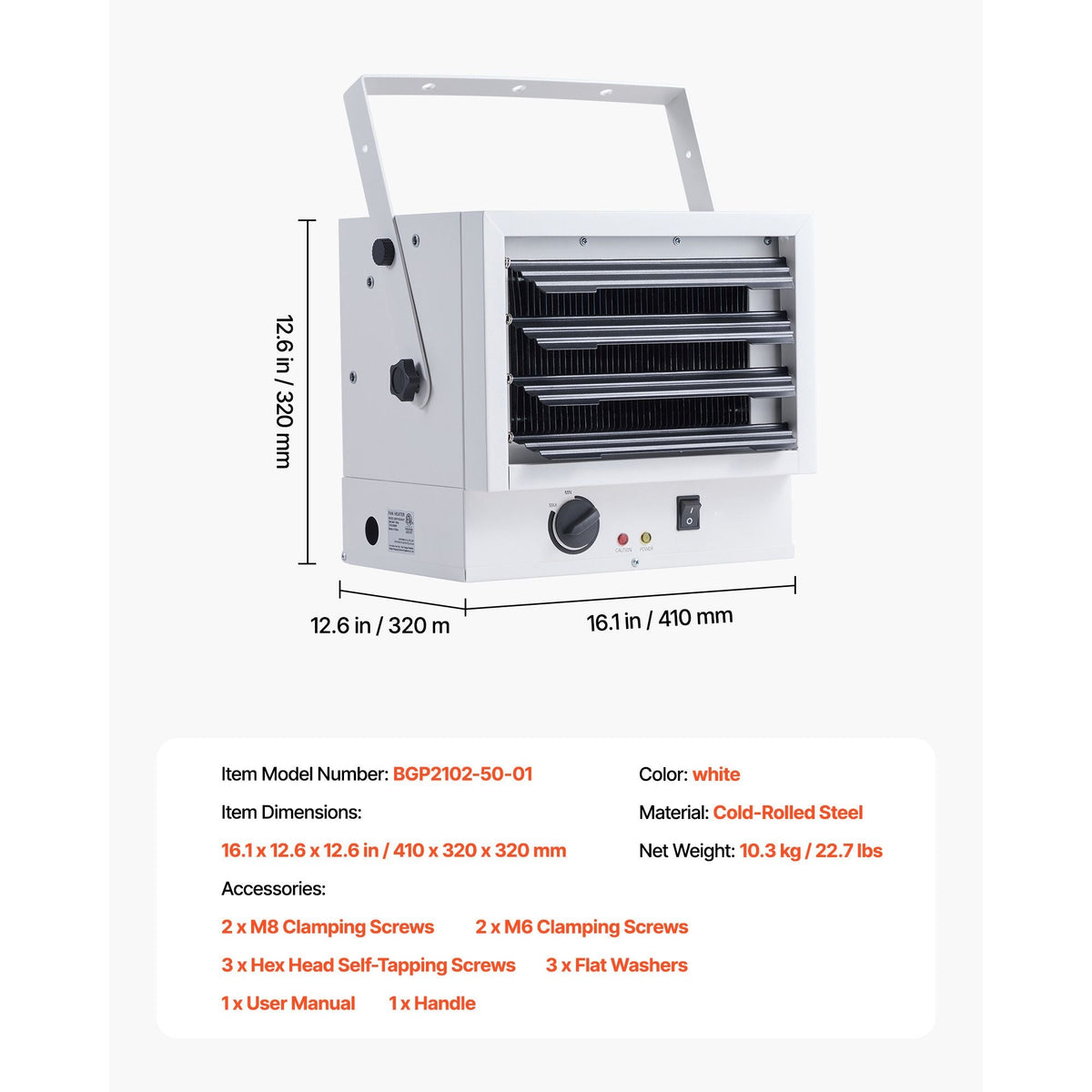 Electric Garage Heater, 5000-Watt Wall/Ceiling Mounted Shop Heater for 2 Cars, Overheat Protection & 3 Adjustable Angles, Heavy Duty Commercial for Indoor Workshop Warehouse,240V White