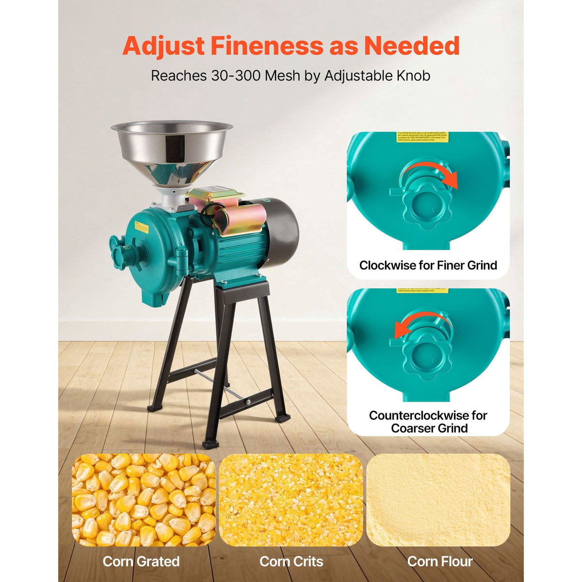 Electric Grain Mill Grinder, 110 lbs/H Commercial Spice Grinders, 1500W Cast Iron Pulverizer Powder Machine with Non-Slip Rubber Feet, for Dry Grains, Spices, Cereals, Coffee, Corn & Pepper