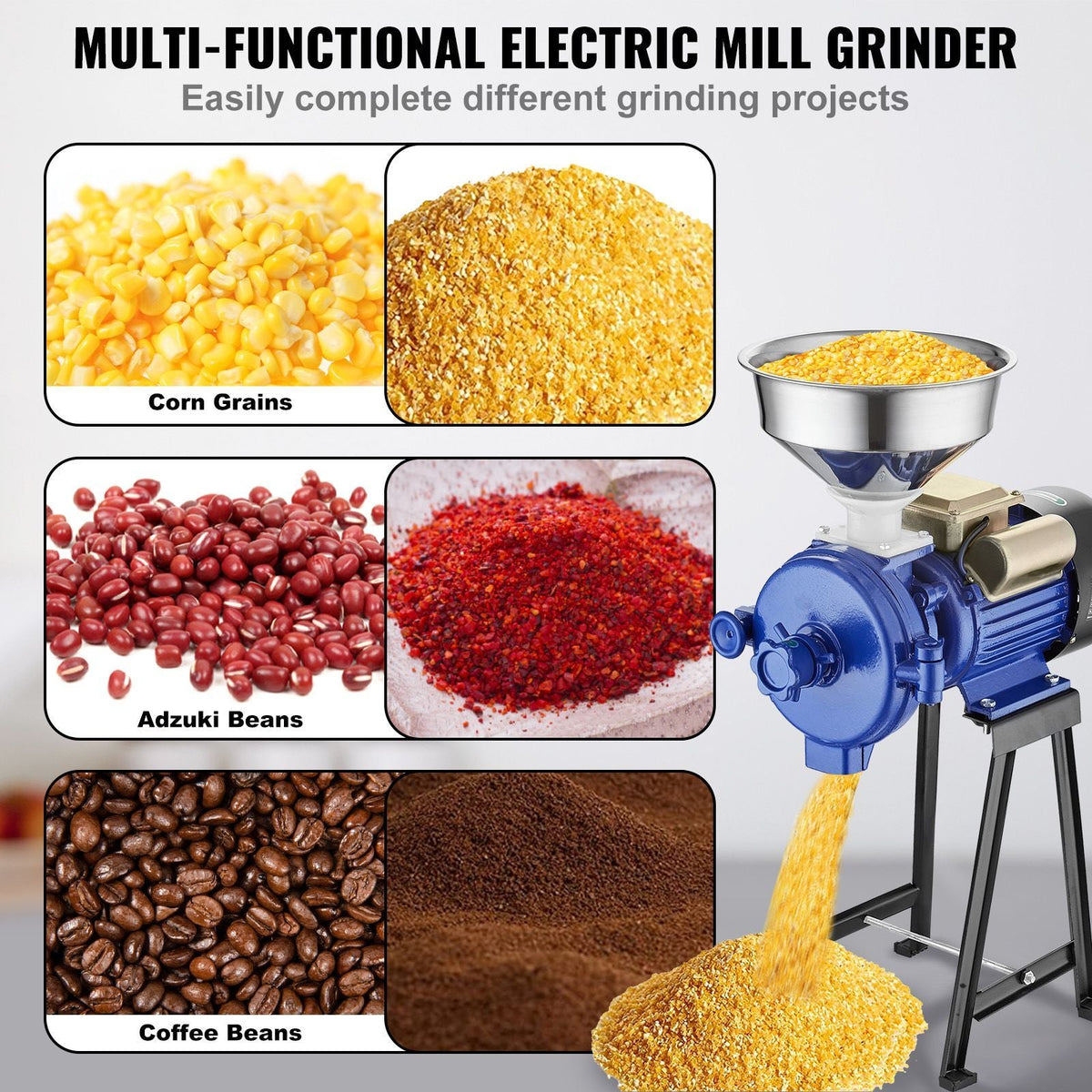 Electric Grain Mill Grinder, 3000W Spice Grinders, Commercial Corn Mill with Funnel, Thickness Adjustable Powder Machine, Heavy Duty Feed Flour Cereal Mill Wheat Grinders, Dry Grinder