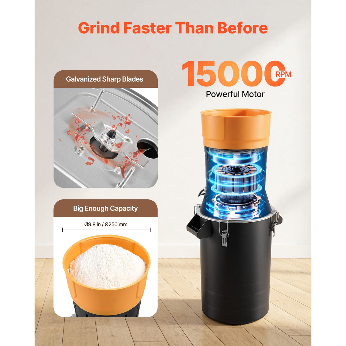 Electric Grain Mill Grinder, 600W High Power Commercial Spice Grinder, 6.6 Gal Pulverizer Powder Machine with Galvanized Sharp Blades, for Dry Grains, Spices, Cereals, Coffee, Corn & Pepper