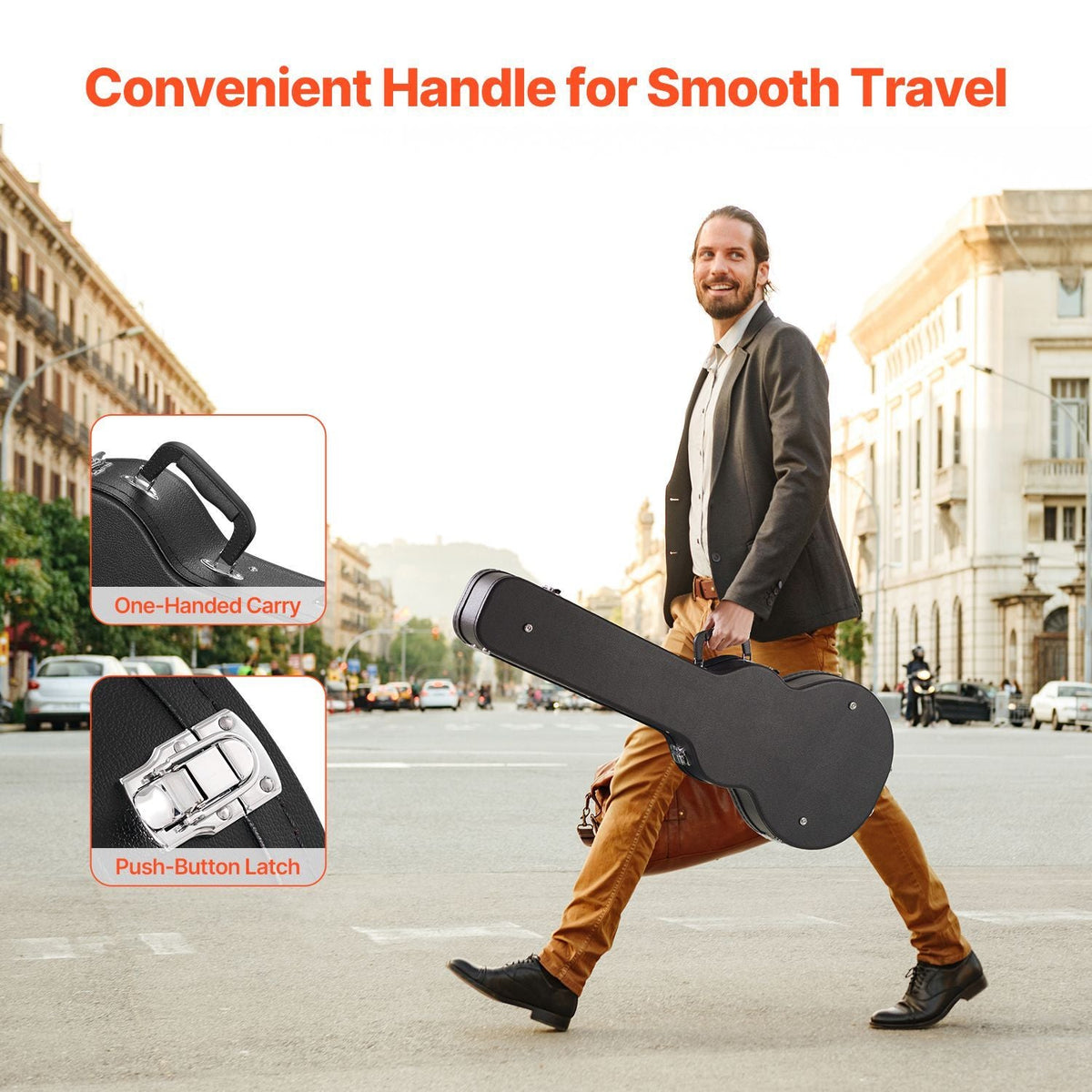 Electric Guitar Hard Case, 41.34 in Gourd-Shaped Guitar Hard Case, With Lock Latch Keys Handle, PVC Padding Soft Lining Water-Resistant Hard Shell Guitar Case, for 39 in LES Paul Guitars, Black