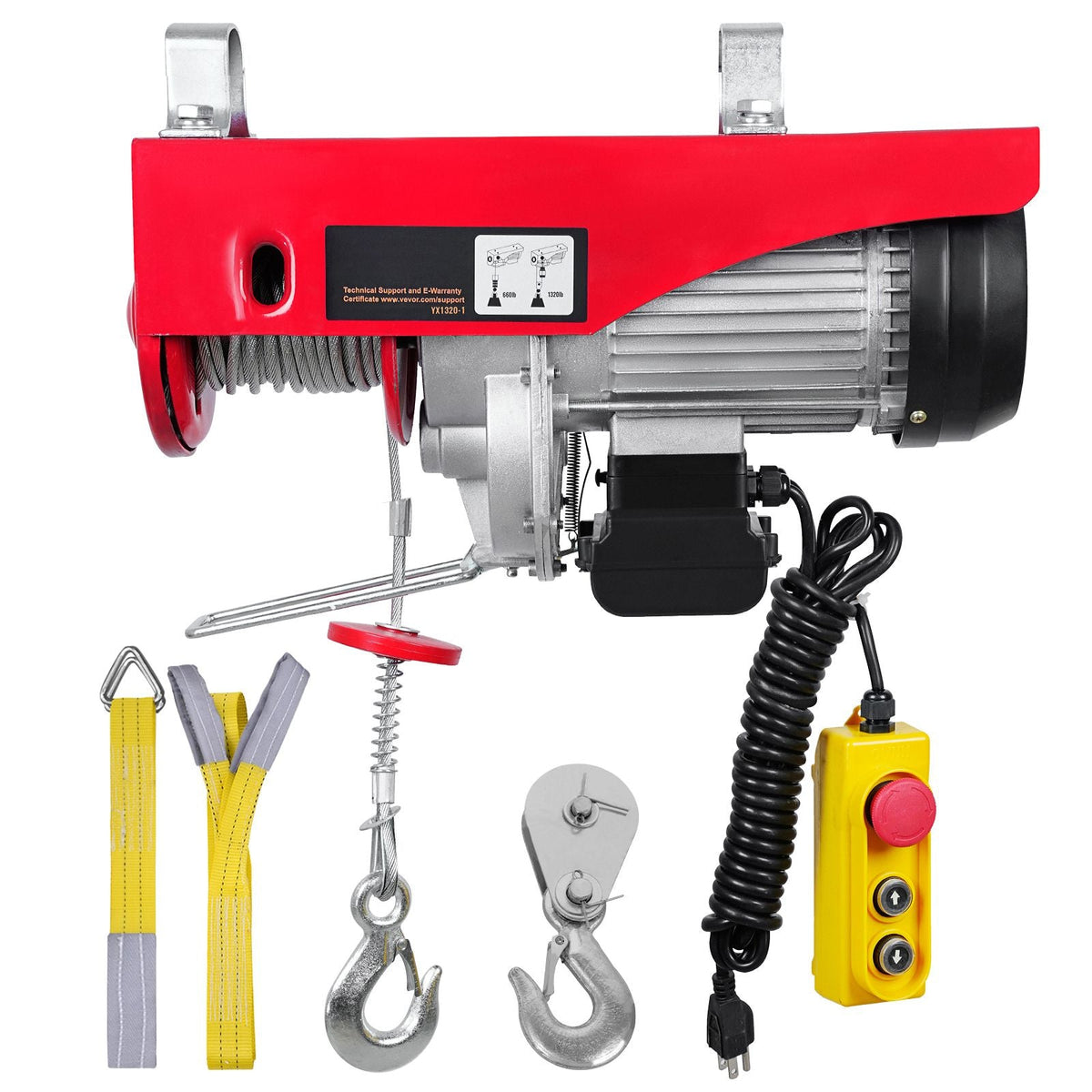 Electric Hoist, 1320 lbs Lifting Capacity, 1150W 110V Electric Steel Wire Winch with 14ft Wired Remote Control, 40ft Single Cable Lifting Height & Pure Copper Motor, for Garage Warehouse Factory