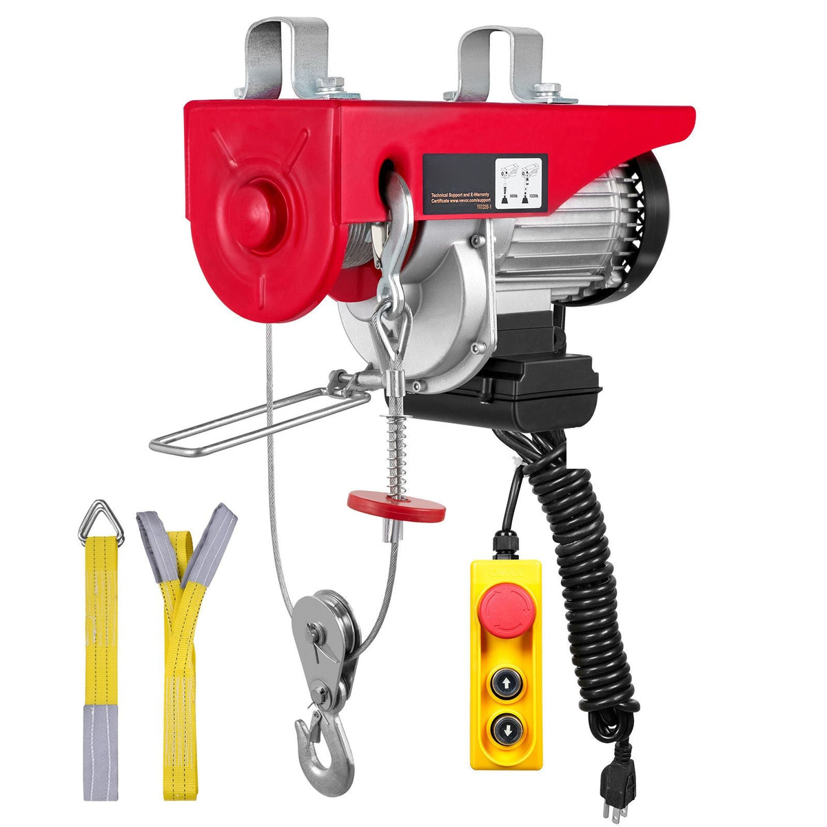 Electric Hoist, 1320 lbs Lifting Capacity, 1150W 110V Electric Steel Wire Winch with 14ft Wired Remote Control, 40ft Single Cable Lifting Height & Pure Copper Motor, for Garage Warehouse Factory