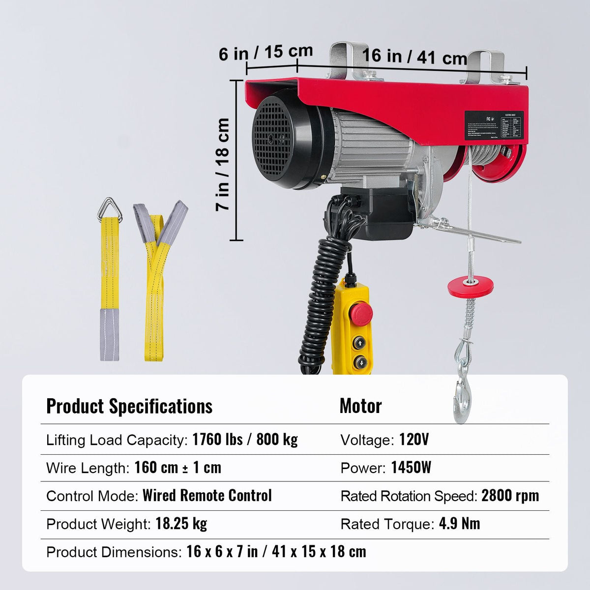 Electric Hoist 1760lbs with 14ft Wired Remote Control, Electric Hoist 110 Volt with 40ft Single Cable Lifting Height & Pure Copper Motor, for Garage Warehouse Factory