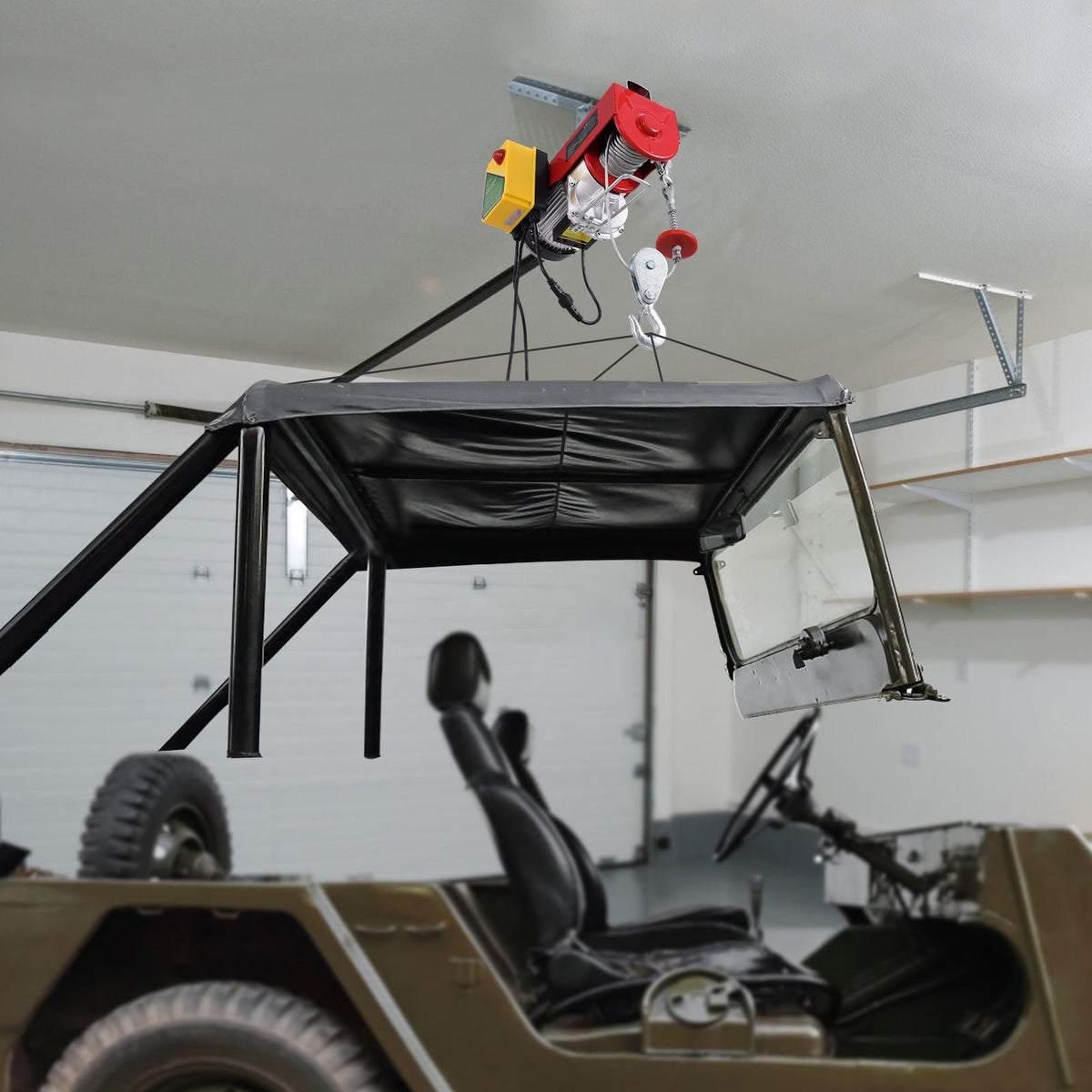 Electric Hoist, 2200 lbs 120V Electric Winch with 328 ft Wireless & 14 ft Wired Remote Control, 40 ft Single Cable Lifting Height, Single/Double Slings, Lift Hoist for Garage Warehouse Factory
